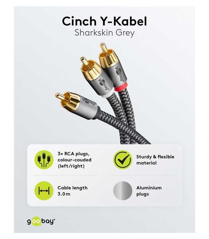 Cablu Subwoofer Premium Flexibil Rca Y 3m Rca Tata 2x Rca Tata Negru Goobay Plus 65301