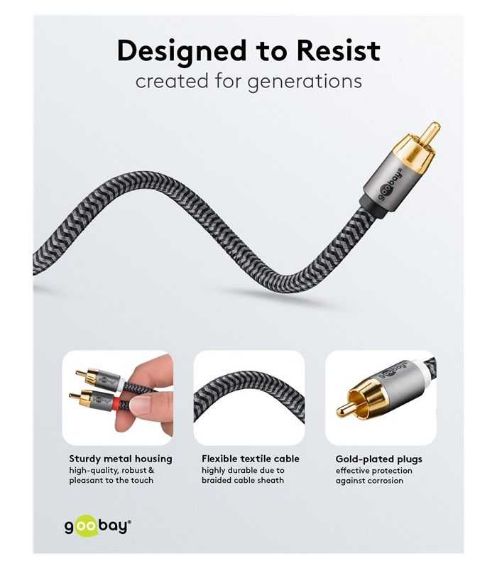 Cablu Subwoofer Premium Flexibil Rca Y 5m Rca Tata 2x Rca Tata Negru Goobay Plus 65302