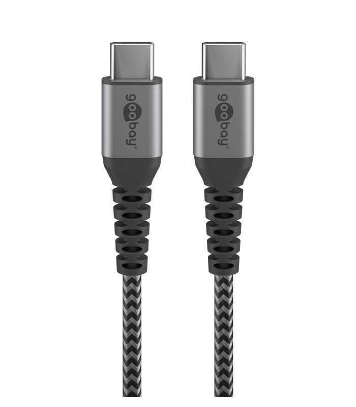 cablu textil usb type c tata tata 05m 3a mufe metalice argintiu goobay 1