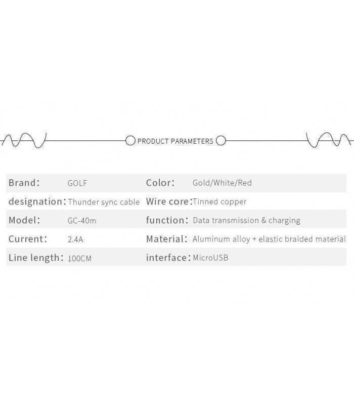 cablu thunder micro usb golf 40m argintiu 1m 24a fast charging 3