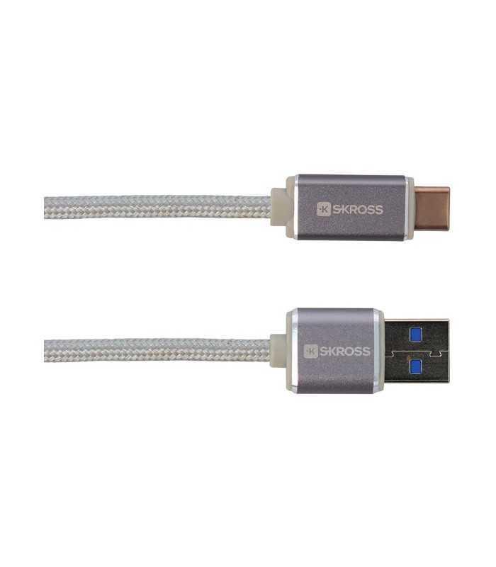 cablu usb 2 in 1 cu conector usb type c argintiu 1m protectie metalica steel line skross 1