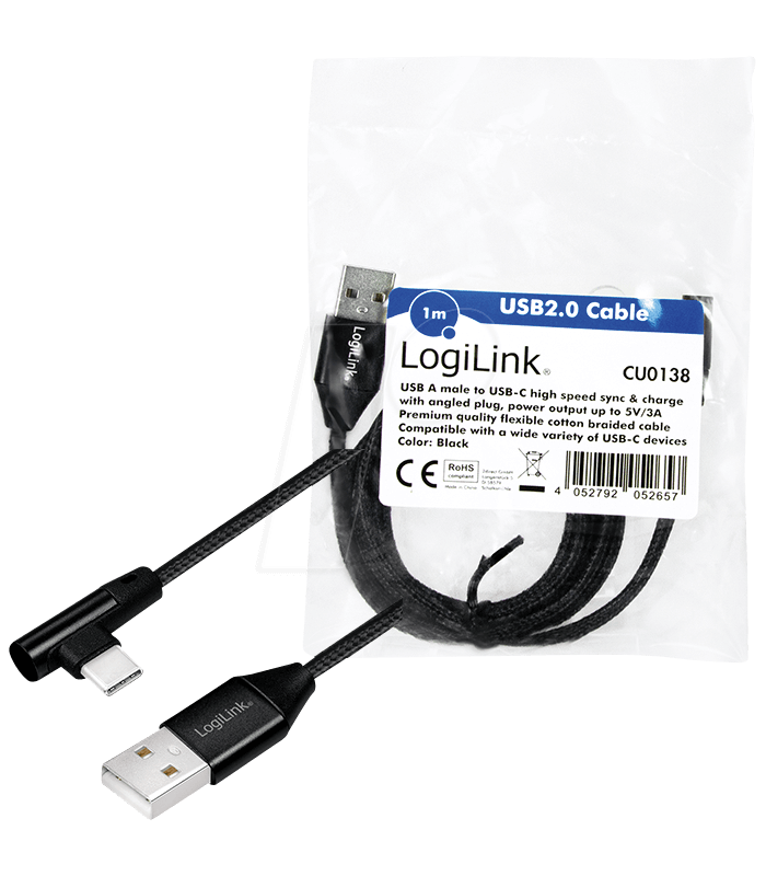 cablu usb 20 a mufa usb type c mufa in unghi 1m negru logilink cu0138 4