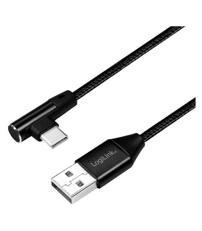 Cablu USB 2.0 A mufa - USB Type C mufa in unghi 1m negru LOGILINK CU0138
