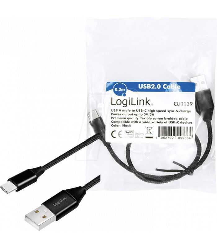 Cablu Usb 20 A Usb Type C 03m Negru Logilink Cu0139