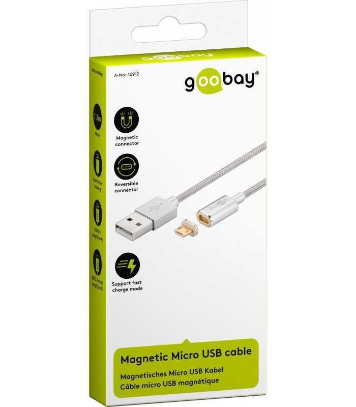 cablu usb 20 cu mufa magnetica micro usb 12m argintiu goobay 2