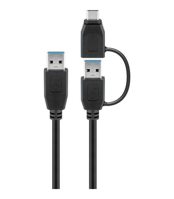 Cablu USB 3.0 A tata cu adaptor USB A tata la USB Type C tata 0.5m 5Gbit/s negru Goobay