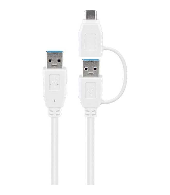 Cablu USB 3.0 A tata-tata cu adaptor USB A mama la USB Type C tata 0.5m 5Gbit/s alb Goobay