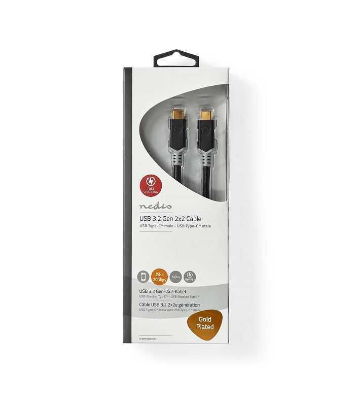 Cablu USB 3.2 Gen 2x2 type C tata-tata 1m 100W 5A 20Gbps antracit Nedis