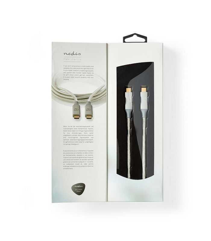 Cablu Usb 32 Gen2x2 Type C Tata Tata 20gbps 1m 100w 5a Argintiu Nedis