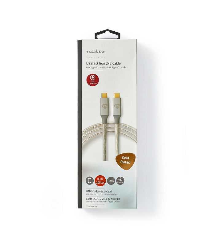 Cablu USB 3.2 Gen2x2 TYPE C tata-tata 20Gbps 1m 100W 5A argintiu Nedis