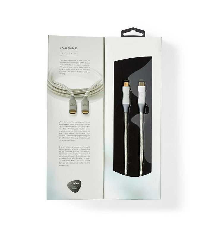 Cablu Usb 32 Gen2x2 Type C Tata Tata 2m 20gbps 100w 5a Argintiu Nedis