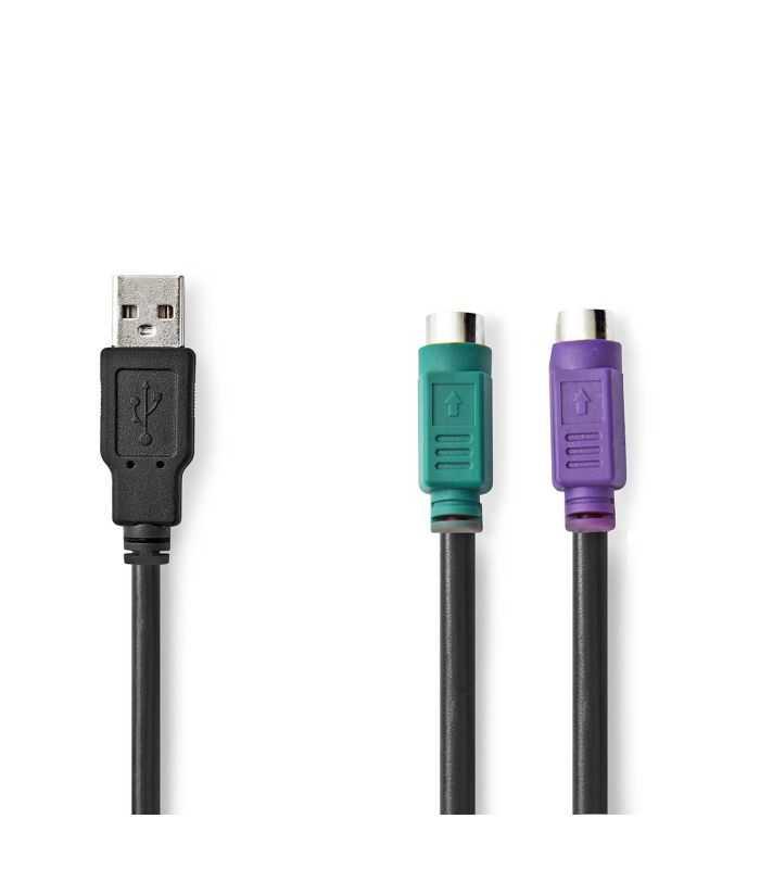Cablu USB-A tata - 2x PS/2 mama tastatura/mouse Nedis 0.3m negru CCGB60830BK03