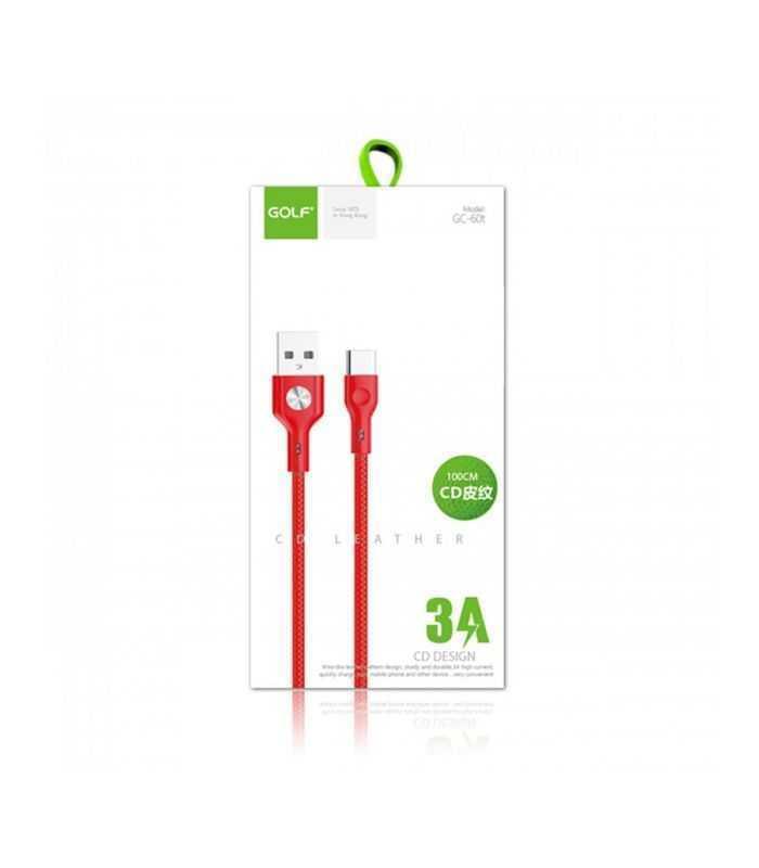 cablu usb la usb type c golf cd leather 3a rosu 1m gc 60t 2