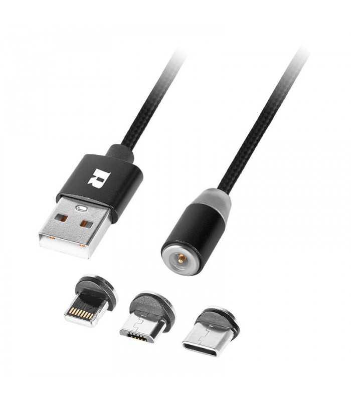 cablu usb magnetic 3in1 usb type c lightning micro usb 1m negru rebel 1