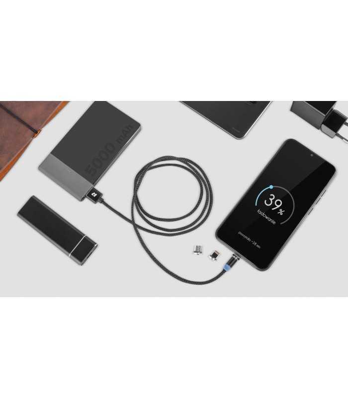 cablu usb magnetic 3in1 usb type c lightning micro usb 1m negru rebel 2