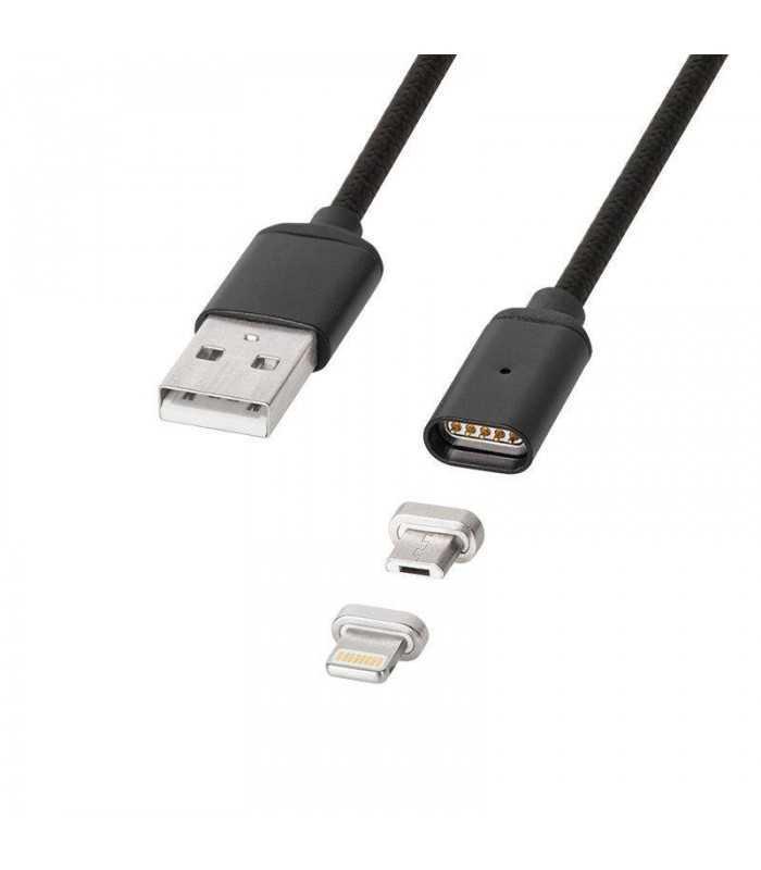 cablu usb magnetic micro usb lightning 1m negru krugermatz 1
