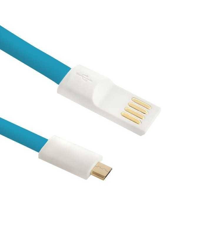 Cablu USB - Micro USB 1m Aurit Cablu Plat Albastru Qoltec