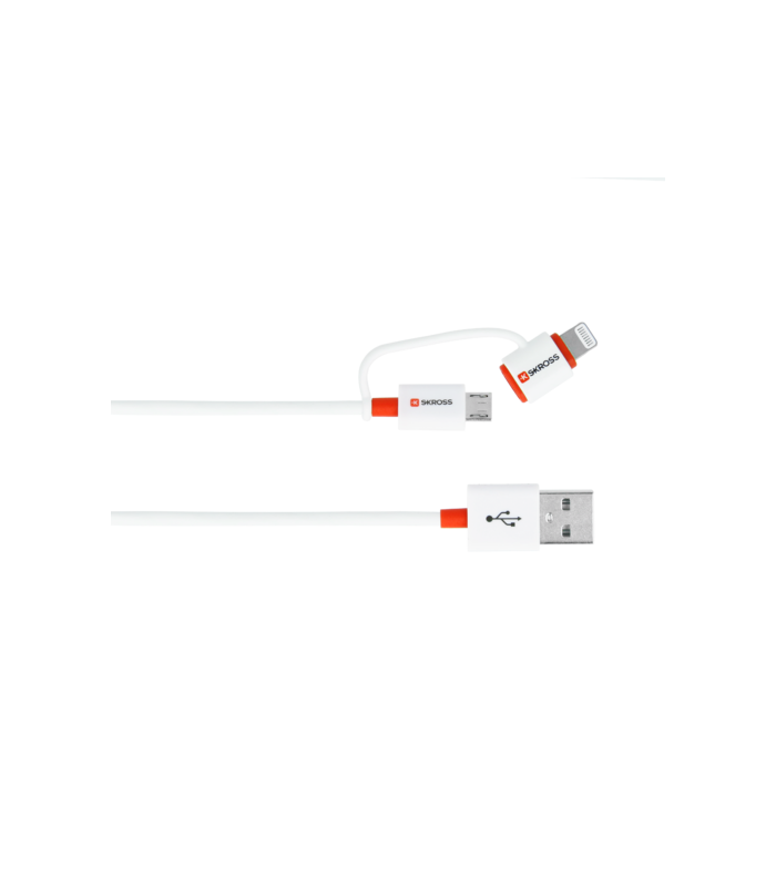 cablu usb skross essentials line 2 in 1 cu conector micro usb lightning alb 1m 1