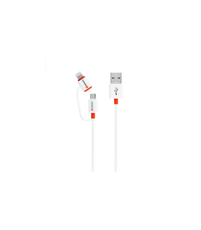 Cablu USB Skross Essentials Line 2 in 1 cu conector micro USB - lightning alb 1m