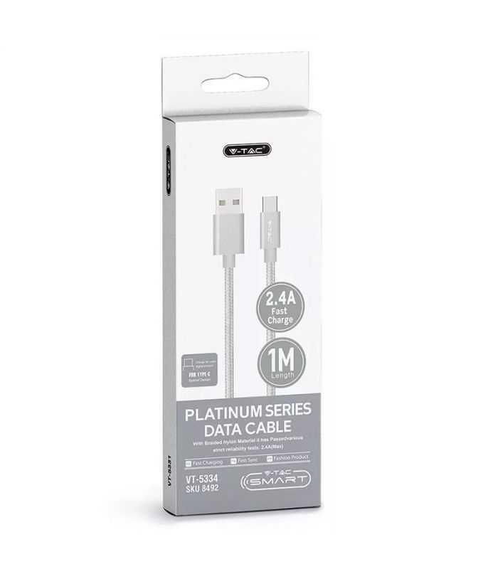 Cablu Usb Type C 1m Argintiu 24a Platinum Edition V Tac Sku 8492