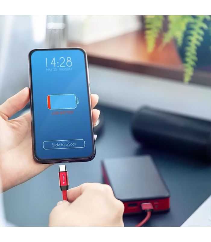 Cablu Usb Type C 1m Plat Rosu 24a Ruby Edition V Tac Sku 8631