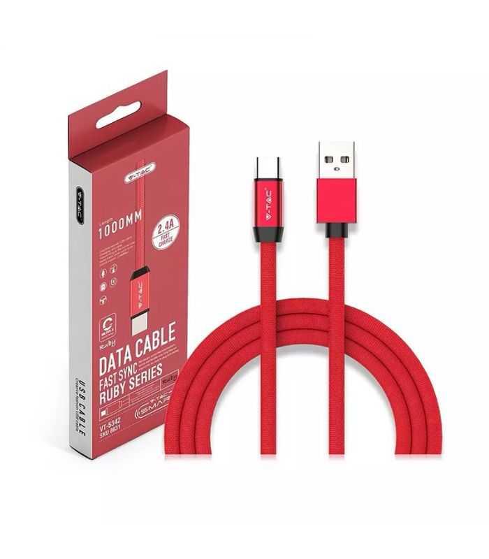 Cablu USB TYPE C 1m plat rosu 2.4A RUBY EDITION V-Tac SKU-8631