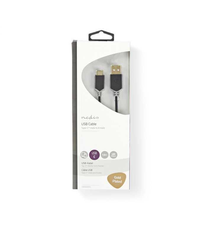 Cablu USB type C 2.0 tata - USB A tata 1m aurit antracit Nedis