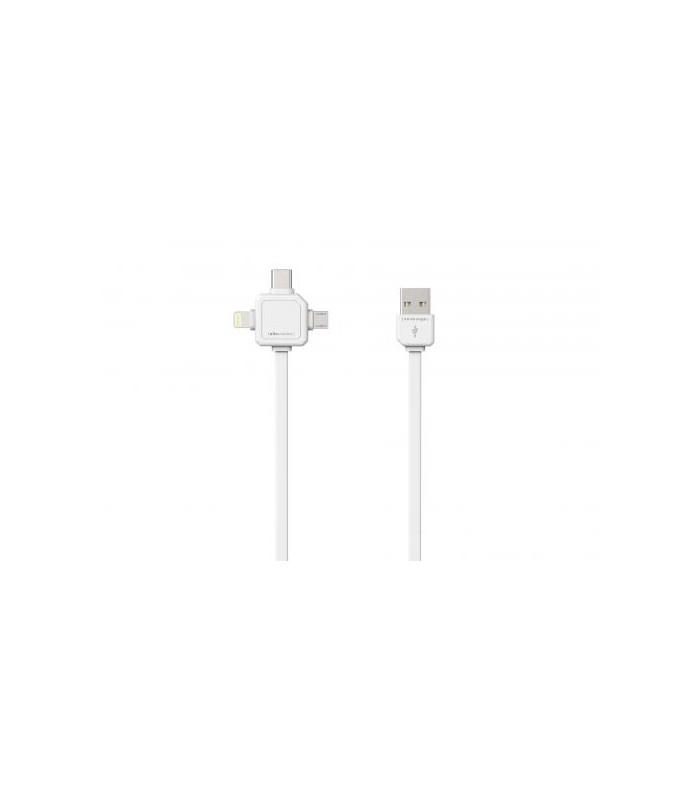 Cablu USB Type C micro USB Lightning 1.5m alb Allocacoc