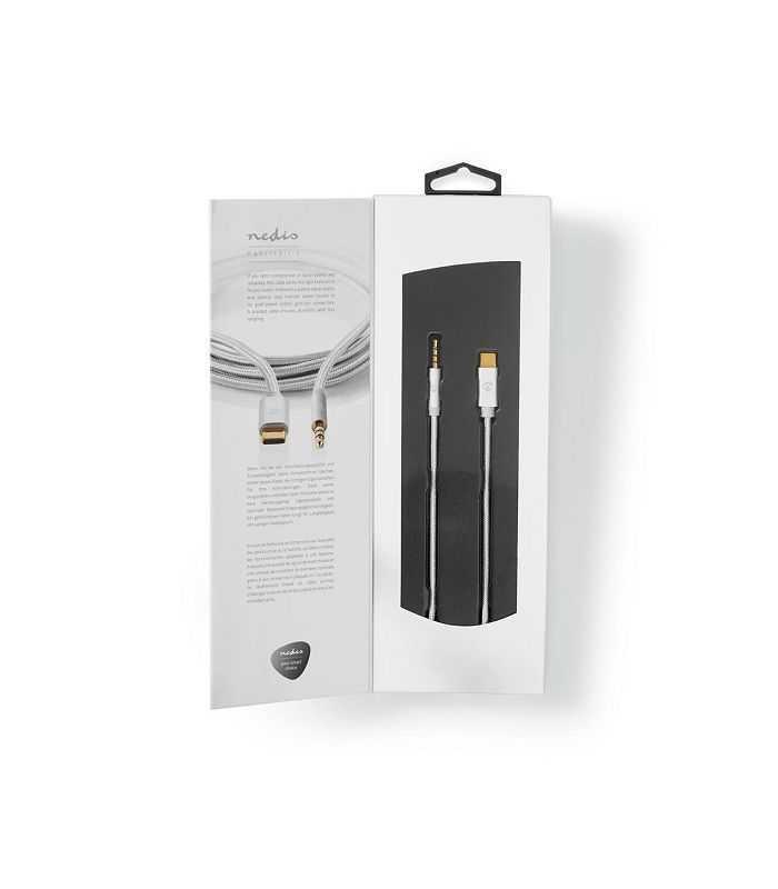 Cablu Usb Type C Tata Jack 35 Mm Tata 1m Aurit Argintiu Nedis