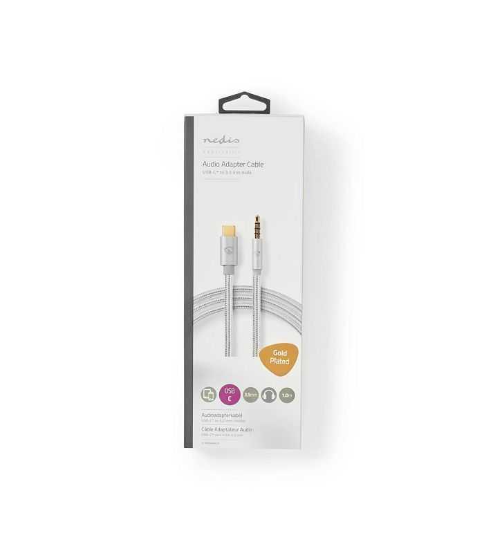 Cablu USB TYPE C tata - Jack 3.5 mm tata 1m aurit argintiu Nedis