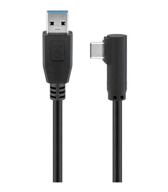 Cablu USB Type C tata la USB A 3.0 tata unghi 90 grade 0.5m negru 5Gbit/s Goobay