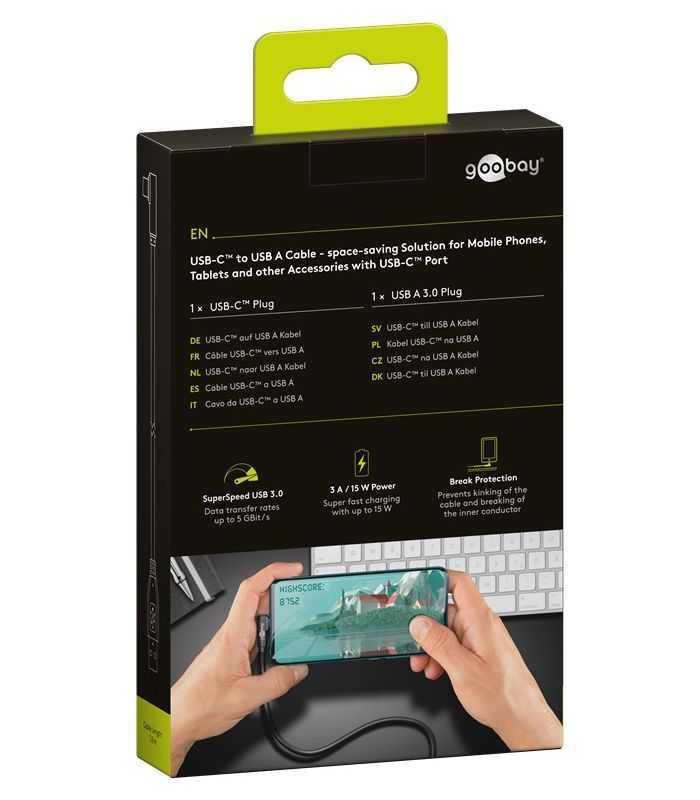 Cablu Usb Type C Tata La Usb A 30 Tata Unghi 90 Grade 1m 15w 5gbps Goobay