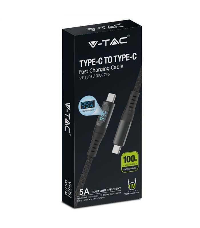 Cablu Usb Type C Usb Type C 1m Cu Afisaj 5a V Tac Sku 7746