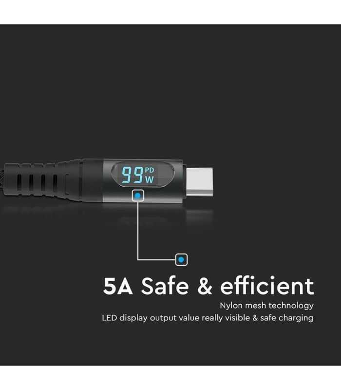 Cablu Usb Type C Usb Type C 1m Cu Afisaj 5a V Tac Sku 7746