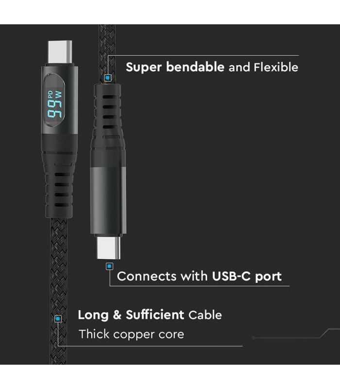 Cablu Usb Type C Usb Type C 1m Cu Afisaj 5a V Tac Sku 7746