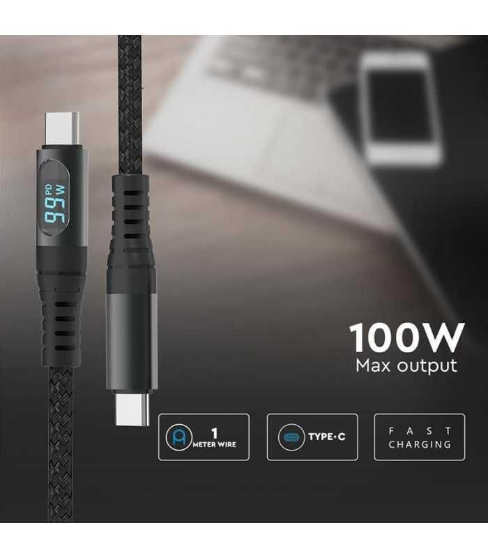 Cablu Usb Type C Usb Type C 1m Cu Afisaj 5a V Tac Sku 7746