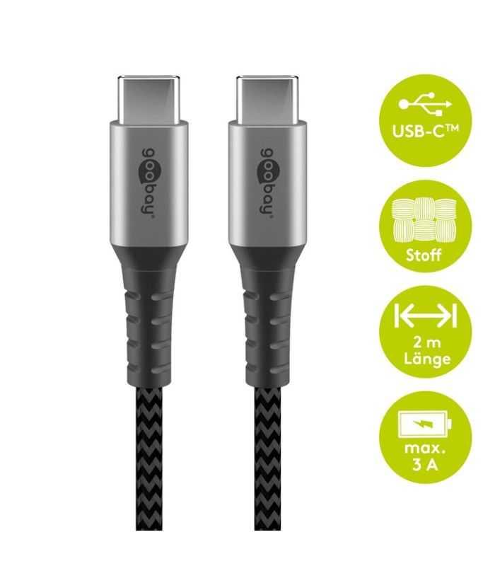 Cablu Usb Type C Usb Type C 2m Max 20v 3a 60w Gri Argintiu Textil Goobay 49303