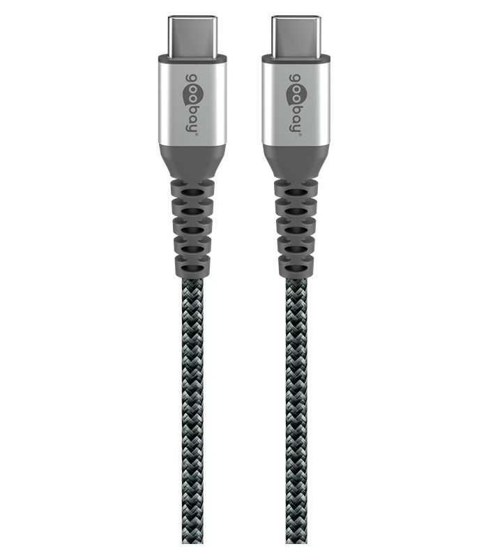 Cablu USB type C - USB type C 2m max. 20V 3A 60W gri/argintiu textil Goobay 49303