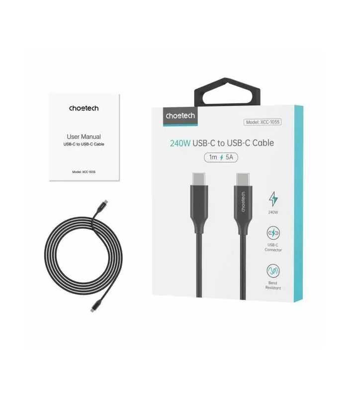 Cablu Usb Type C Usb Type C Pd 240w 5a 1m Negru Textil Choetech Xcc 1035 Bk