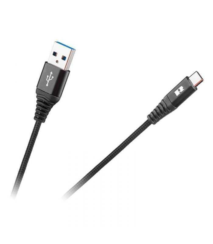 Cablu USB - USB Type C 0.5m negru panzat REBEL