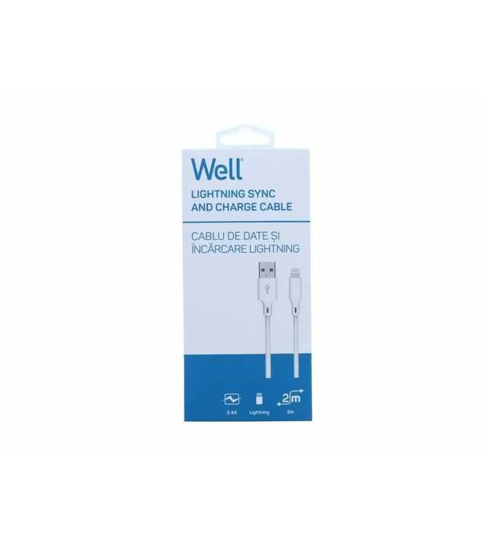 Cablu Usb20 A Tata Lightning 2m 24a Alb Well