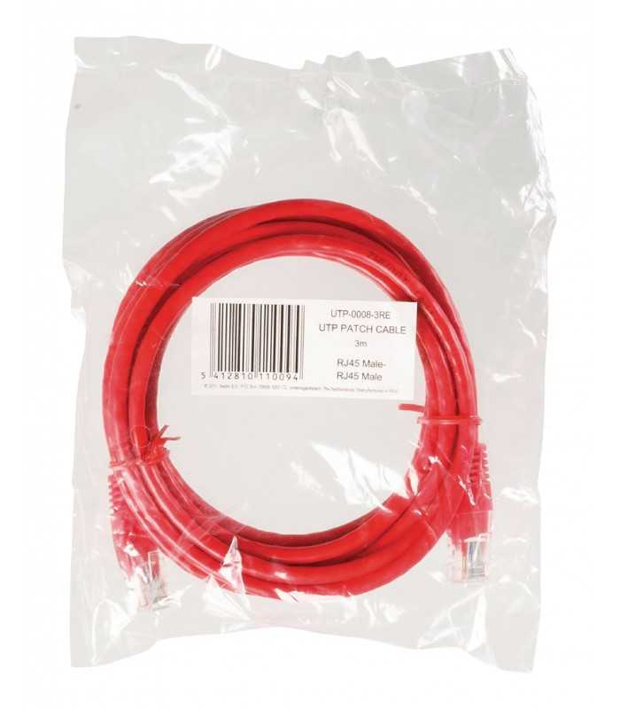 cablu utp cat5e mufat 3m patch cord rosu 1