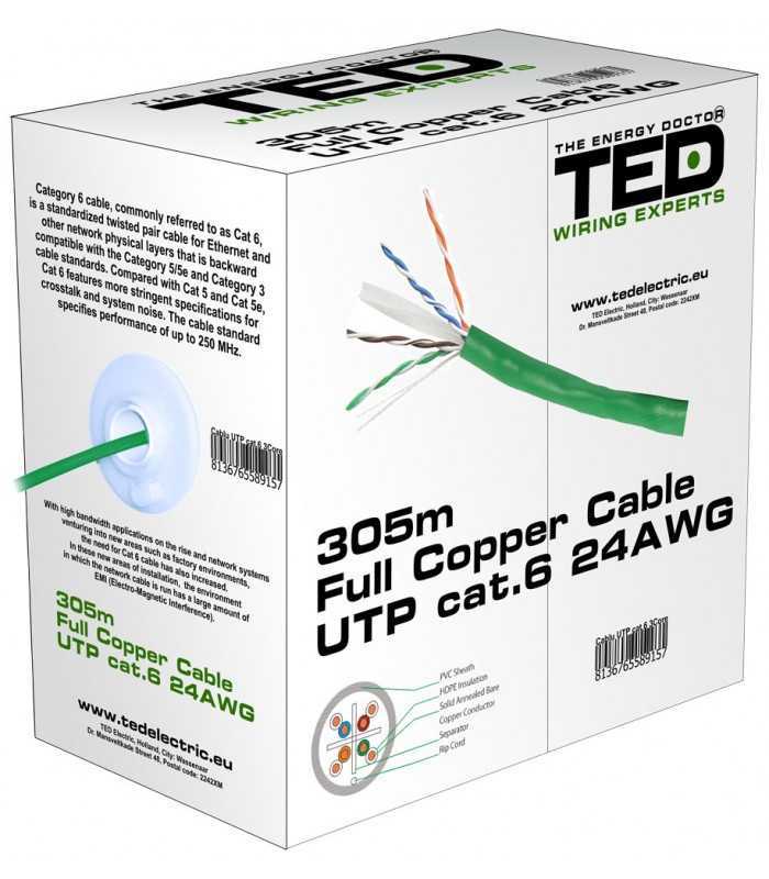 cablu utp cat6 cupru integral 05 24awg culoare verde ted wire expert 1