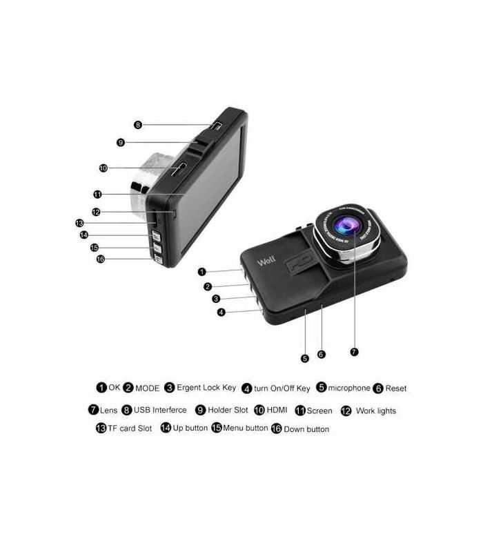Camera Auto Well Trace 1080p Fhd 720p Ecran 3 Dvr Car Trace Wl