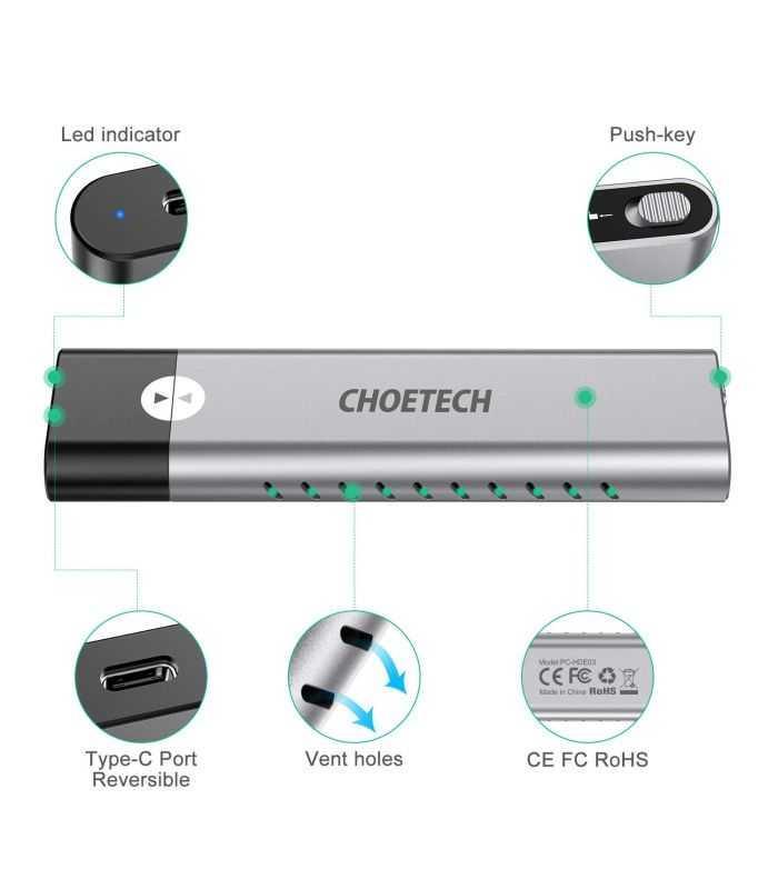 Carcasa Ssd M2 Nvme Pcie Usb Type C Choetech Pc Hde03