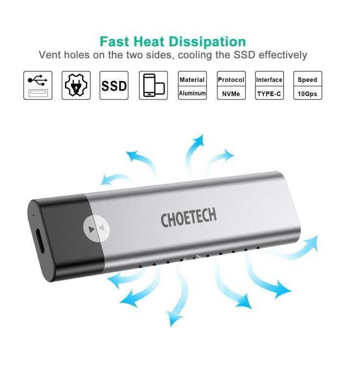 Carcasa Ssd M2 Nvme Pcie Usb Type C Choetech Pc Hde03