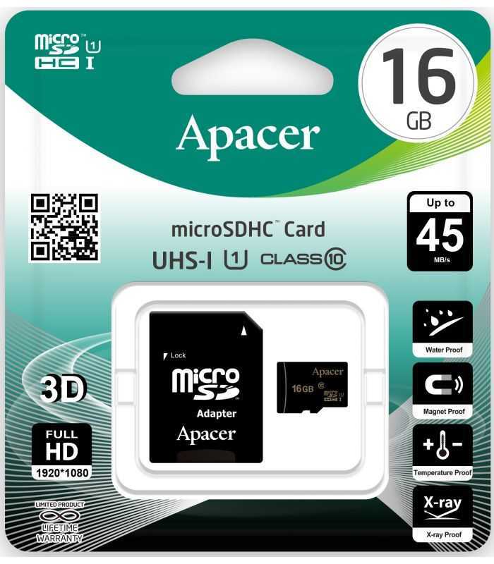 Card microSDHC UHS-I 16GB Clasa 10 cu adaptor SD Apacer
