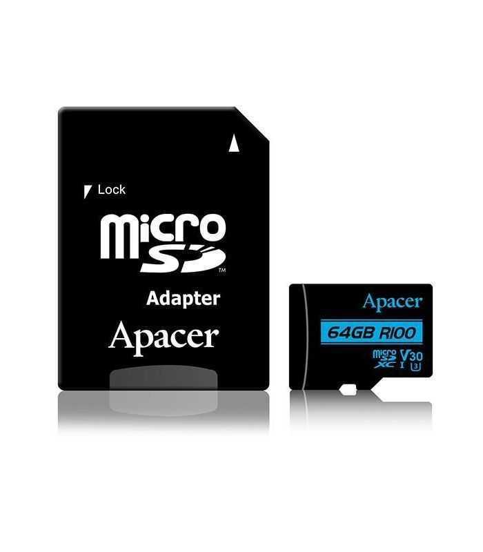 Card microSDXC UHS-I R100 Apacer 64GB clasa10 Ultra HD Video cu adaptor SD AP64GMCSX10U7-R