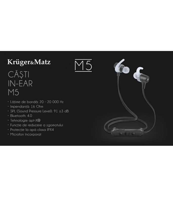 casti bluetooth ipx4 m5 alb krugermatz 2