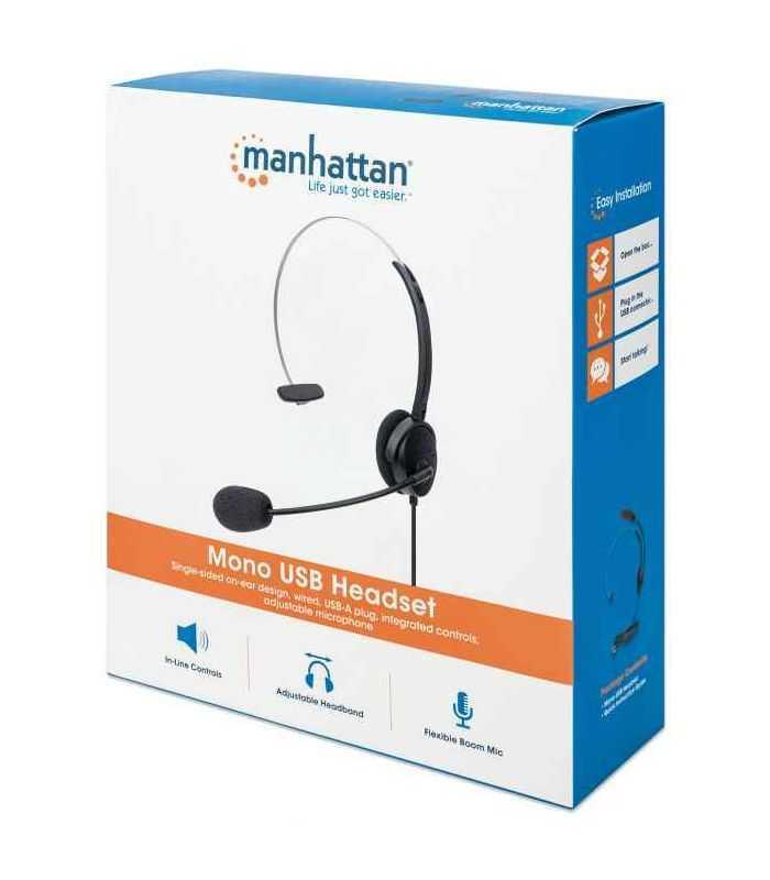 Casti Mono On Ear Cu Microfon Usb Control Volum 15m 179867 Manhattan